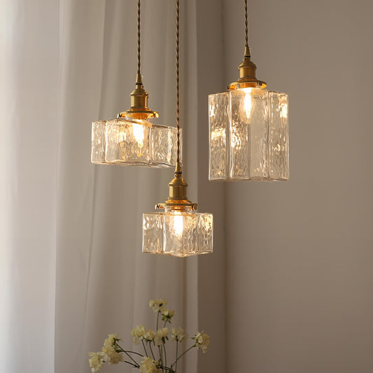 Suspension vintage en verre et métal doré design