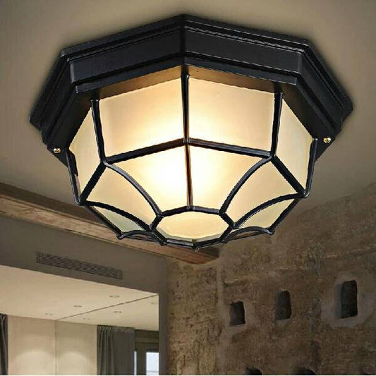 Plafonnier hexagonal art déco noir à grilles