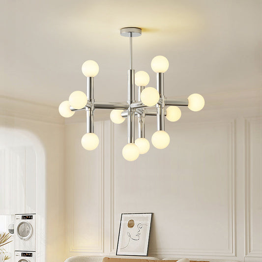 Suspension design métal argenté à globes lumineux