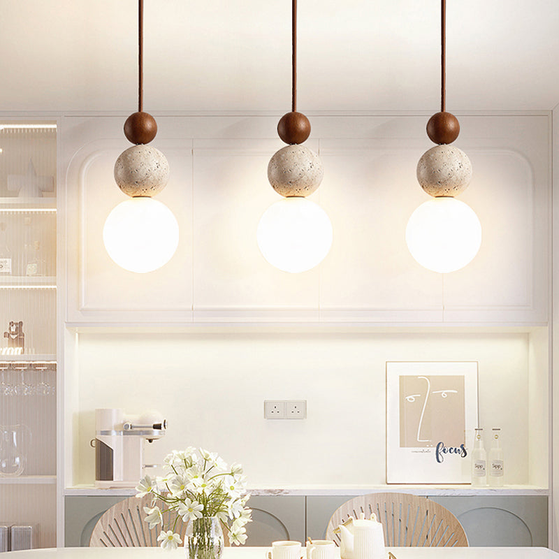 Suspension moderne travertin et bois design naturel