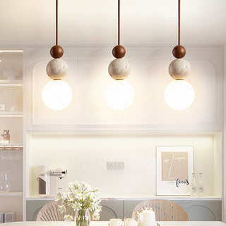 Suspension moderne travertin et bois design naturel