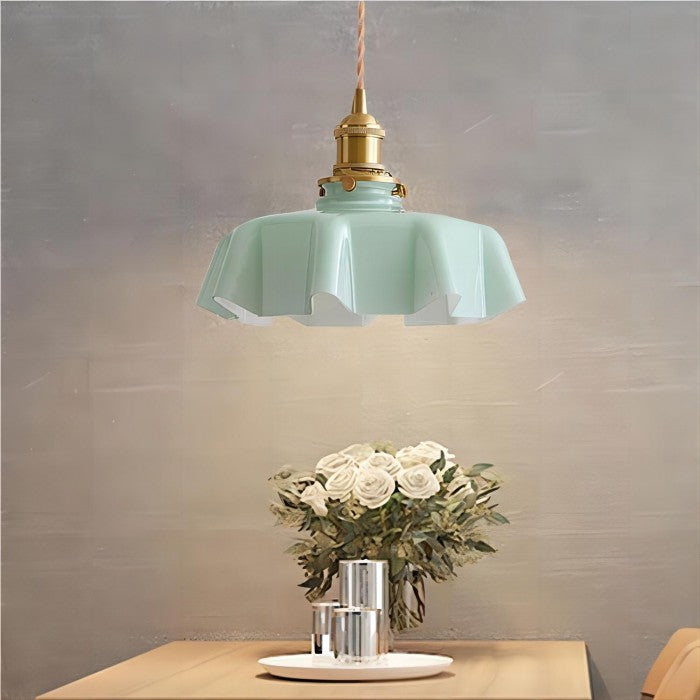 Suspension vintage verre motif floral finition laiton