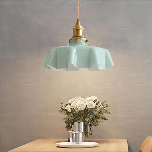 Suspension vintage verre motif floral finition laiton