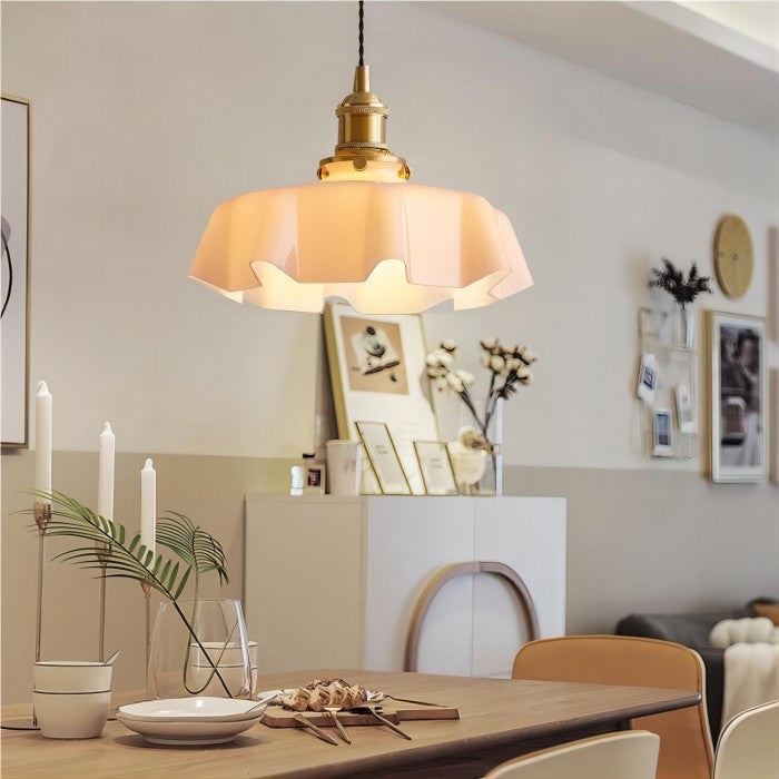 Suspension vintage verre motif floral finition laiton