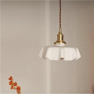 Suspension vintage verre motif floral finition laiton
