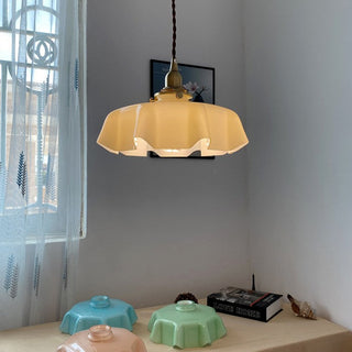 Suspension vintage verre motif floral finition laiton