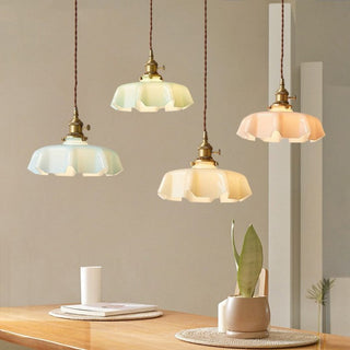 Suspension vintage verre motif floral finition laiton