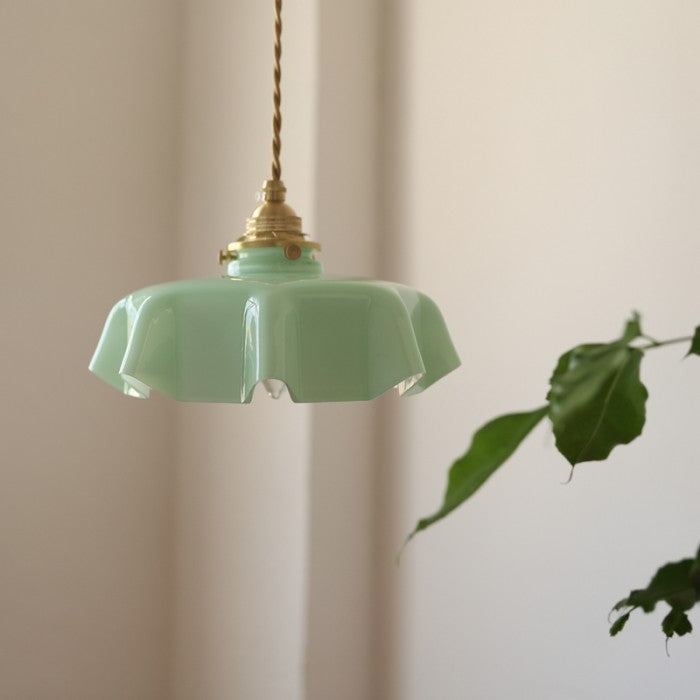 Suspension vintage verre motif floral finition laiton
