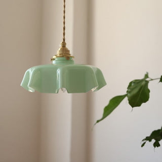Suspension vintage verre motif floral finition laiton