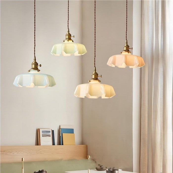 Suspension vintage verre motif floral finition laiton