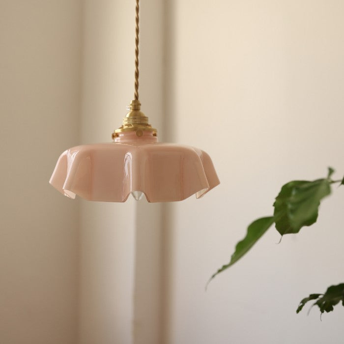 Suspension vintage verre motif floral finition laiton