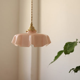 Suspension vintage verre motif floral finition laiton