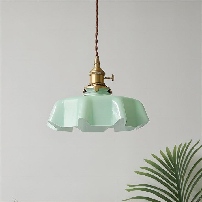 Suspension vintage verre motif floral finition laiton