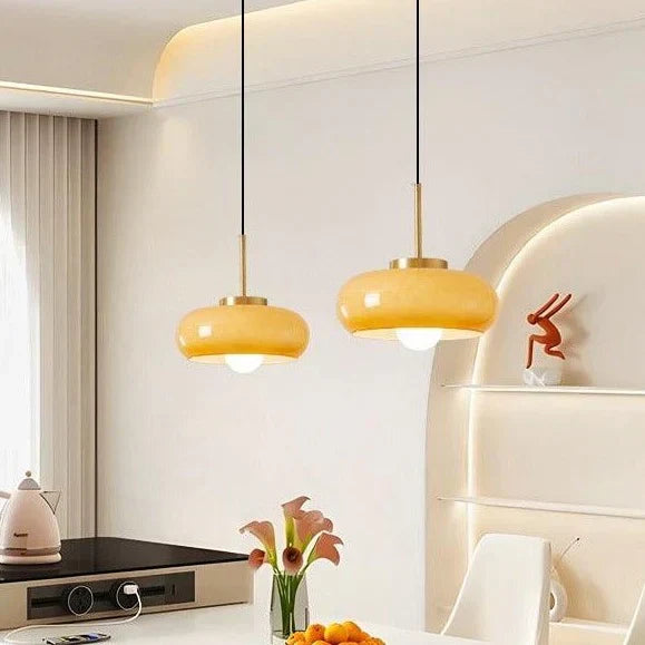 Suspension moderne verre et cuivre design Halvin