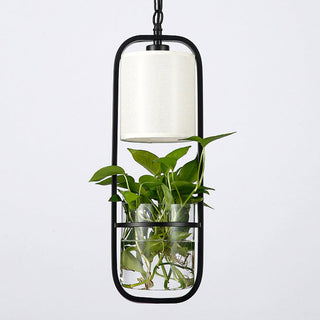 Suspension végétale cage noire moderne avec abat-jour en verre