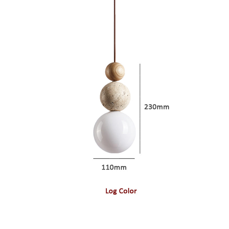 Suspension moderne travertin et bois design naturel