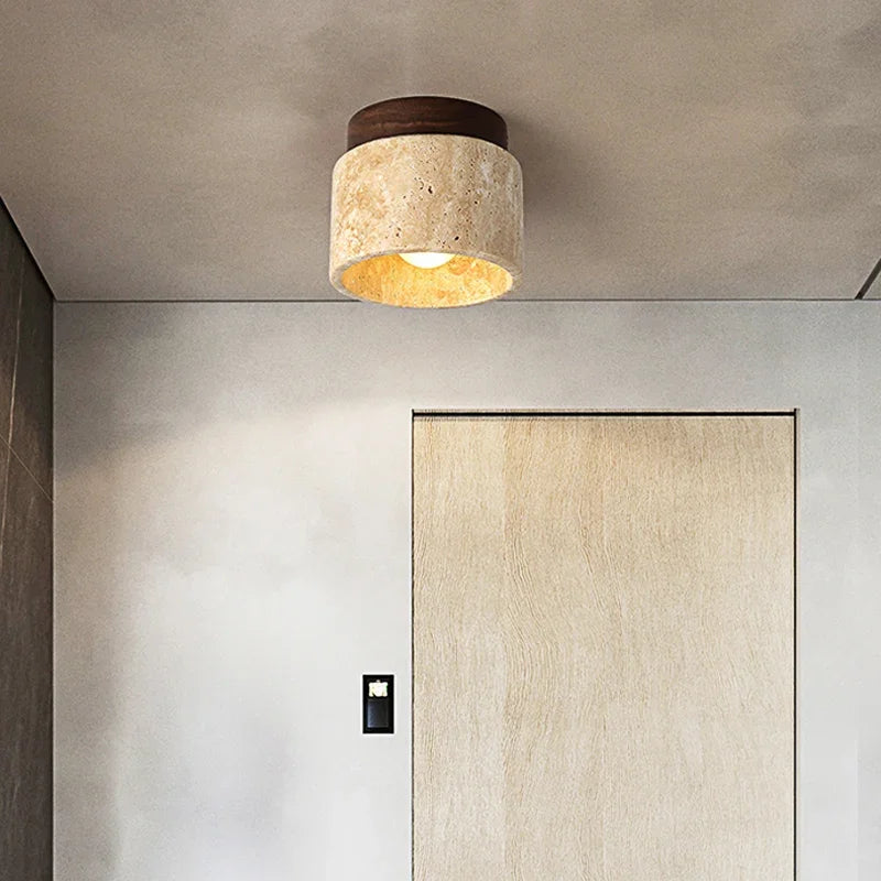 Suspension japonaise cylindrique en céramique et bois