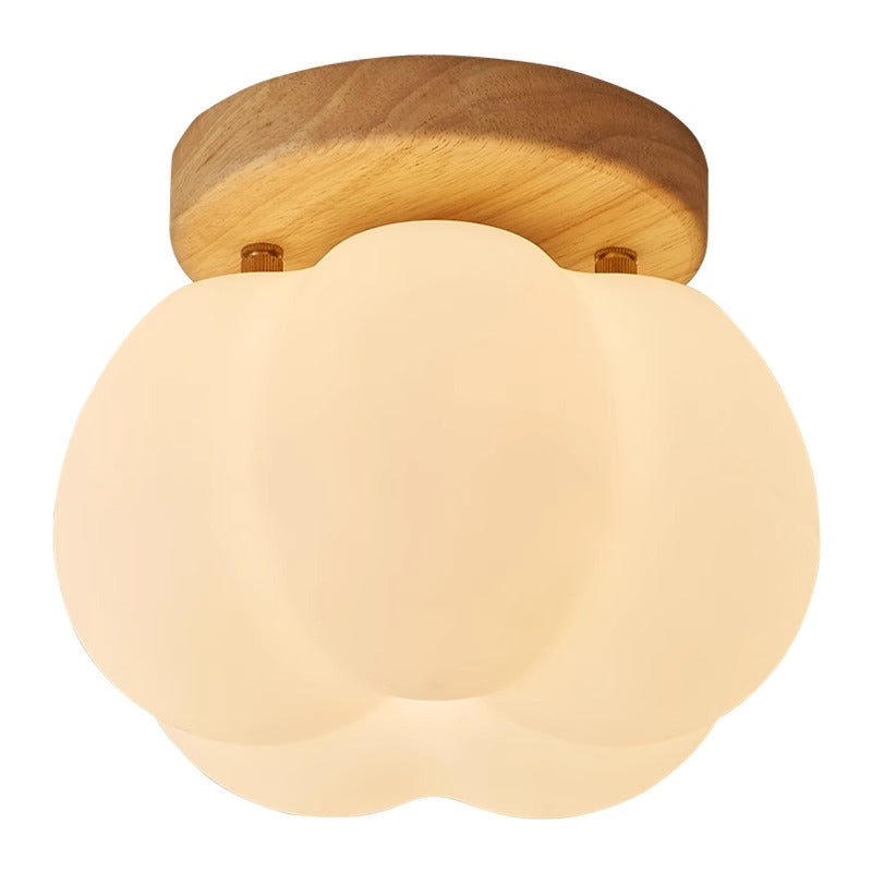 Plafonnier japonais design bois et verre dépoli