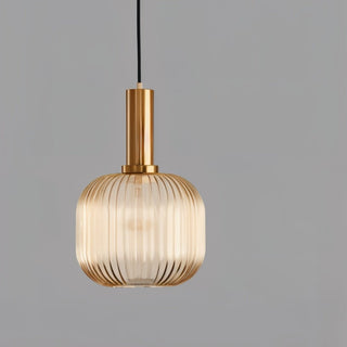 Suspension design verre cannelé et métal doré