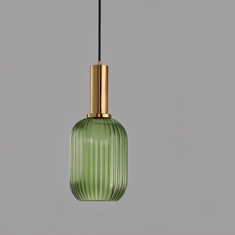 Suspension design verre cannelé et métal doré