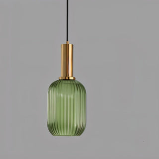 Suspension design verre cannelé et métal doré