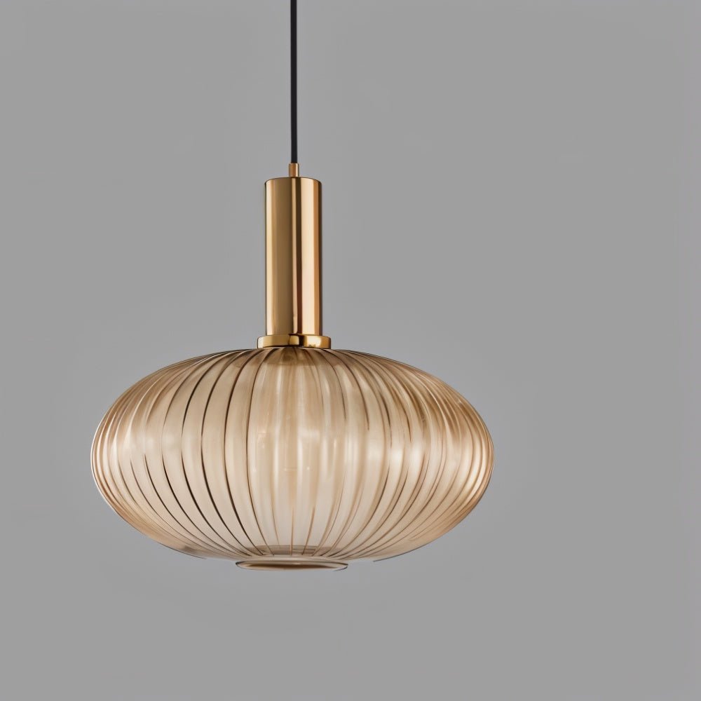 Suspension design verre cannelé et métal doré