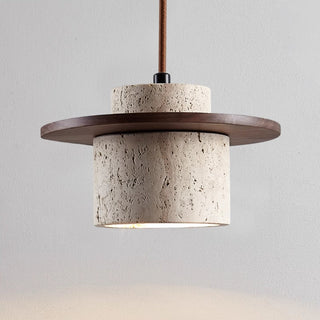 Suspension design en travertin et bois naturel