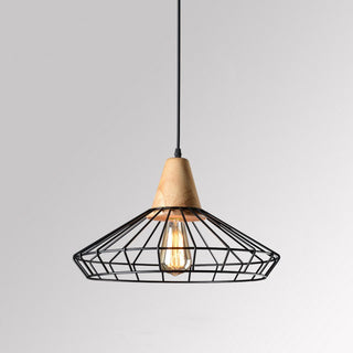 Suspension industrielle bois et métal cage noire