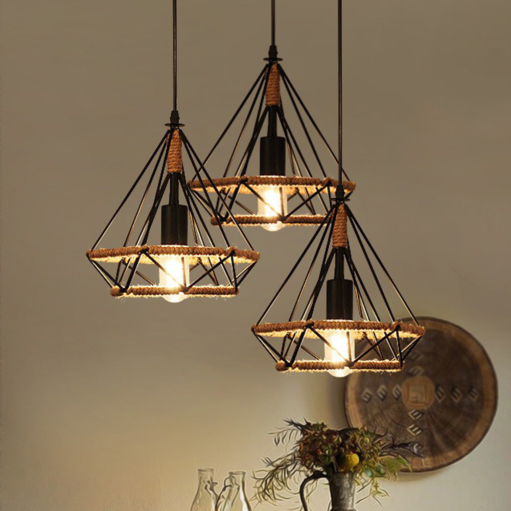 Suspension Industrielle Cage avec Corde