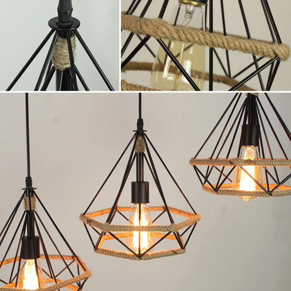 Suspension Industrielle Cage avec Corde