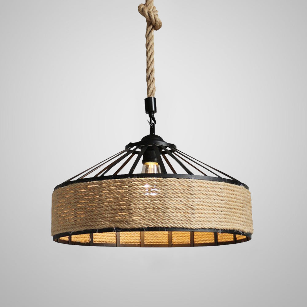 Suspension Industrielle Ronde Noire avec Corde