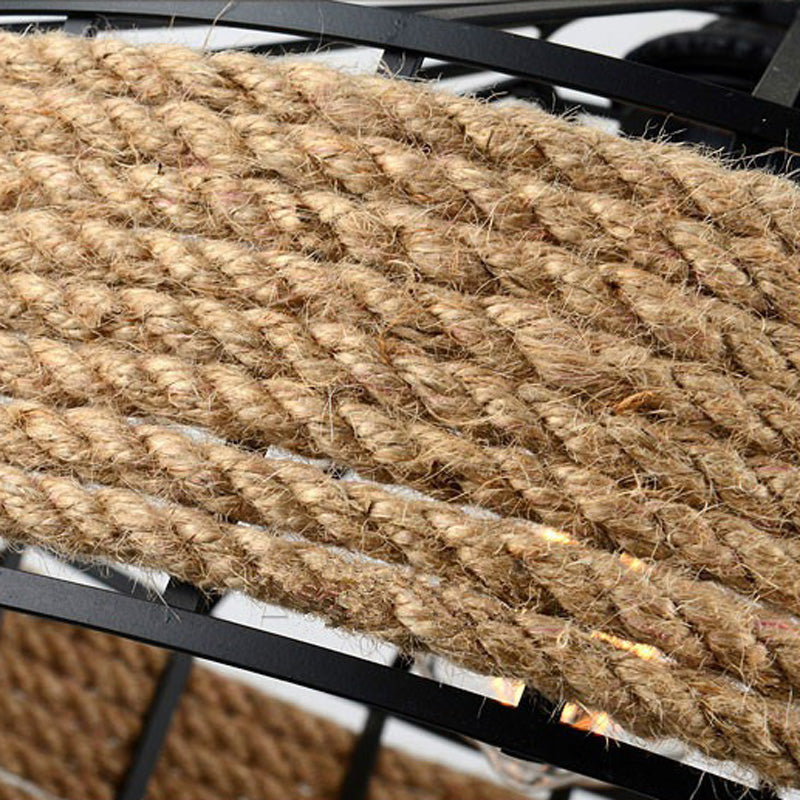 Suspension Industrielle Ronde Noire avec Corde