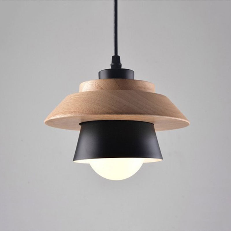 Suspension scandinave industrielle bois noir ou blanc