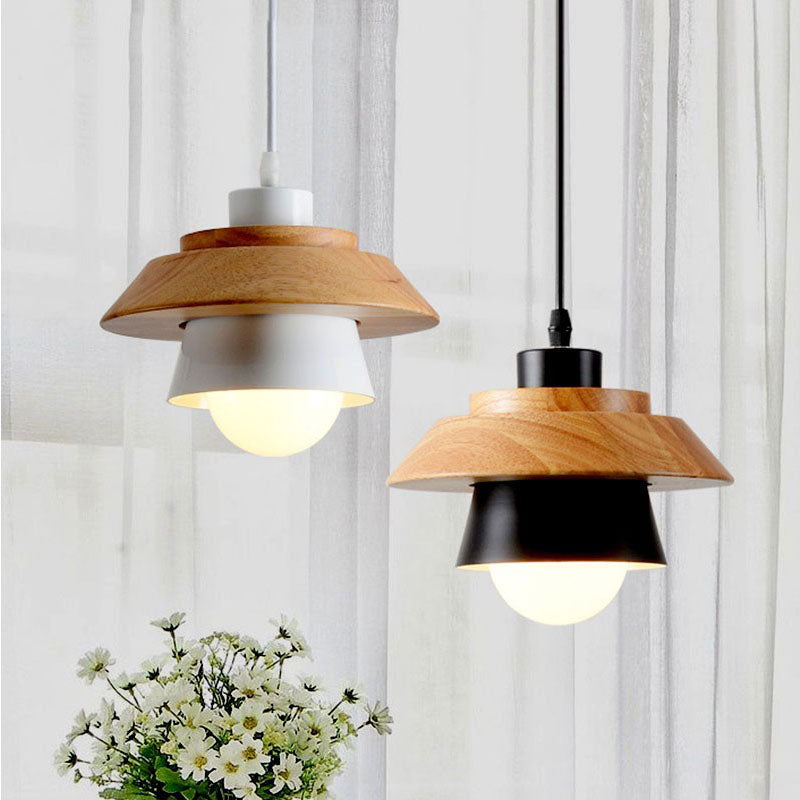 Suspension scandinave industrielle bois noir ou blanc