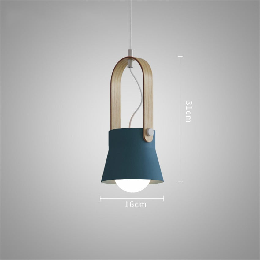 Suspension scandinave lanterne bois et métal coloré