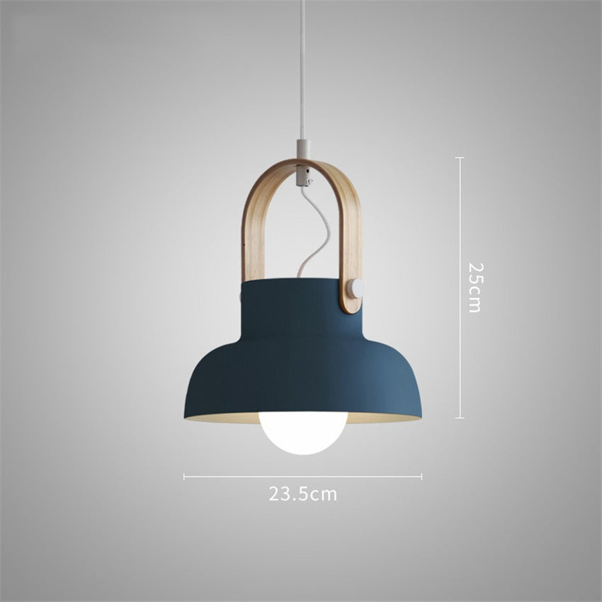 Suspension scandinave lanterne bois et métal coloré