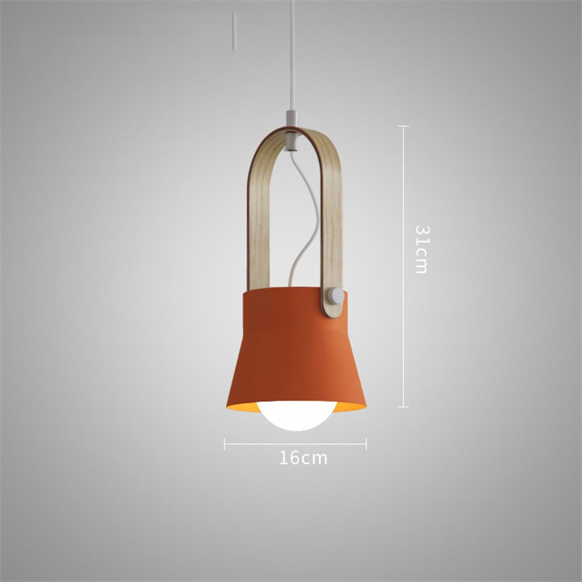 Suspension scandinave lanterne bois et métal coloré