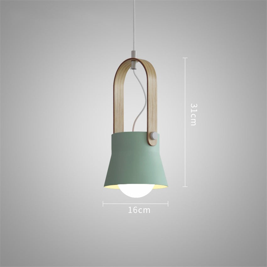 Suspension scandinave lanterne bois et métal coloré