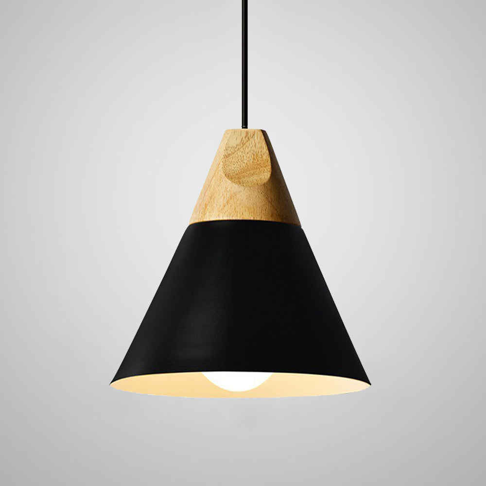 Suspension scandinave conique en bois massif et colorée