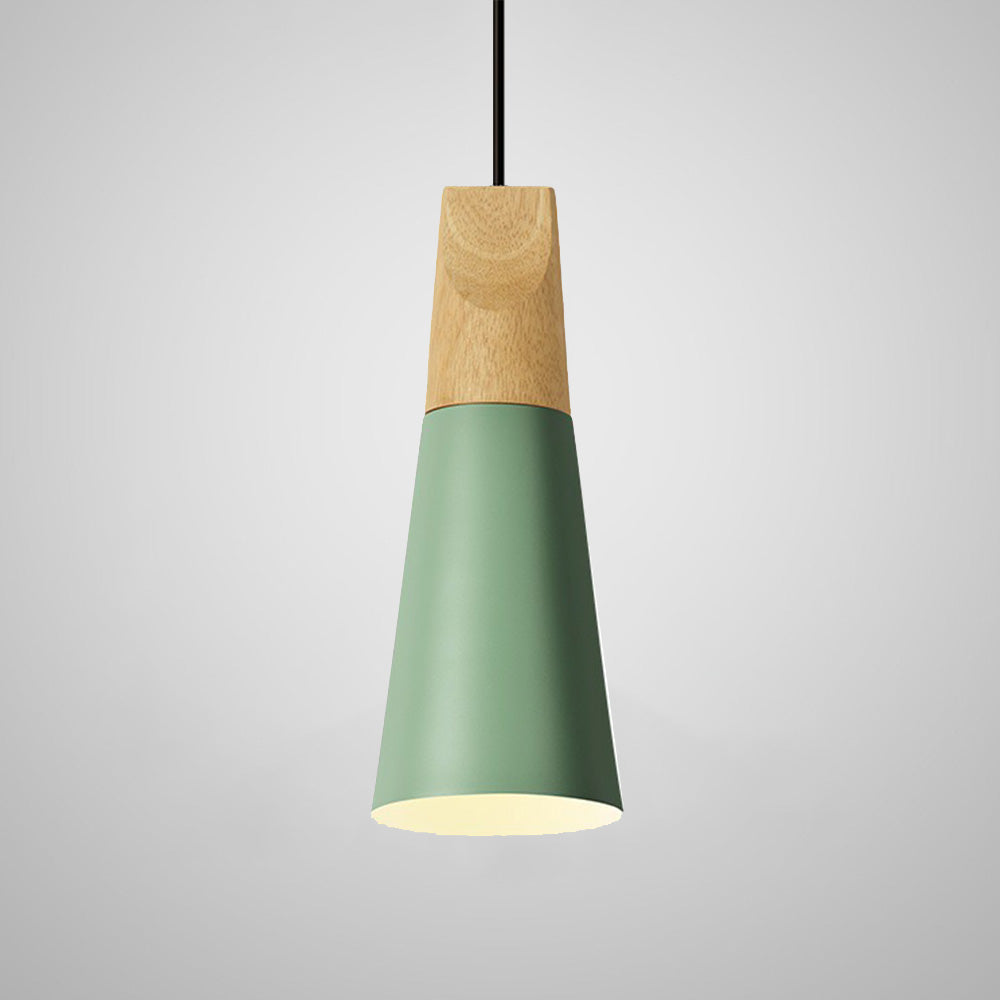 Suspension scandinave conique en bois massif et colorée