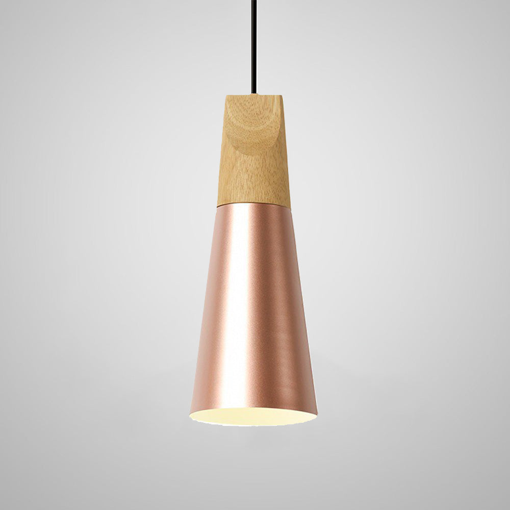 Suspension scandinave conique en bois massif et colorée