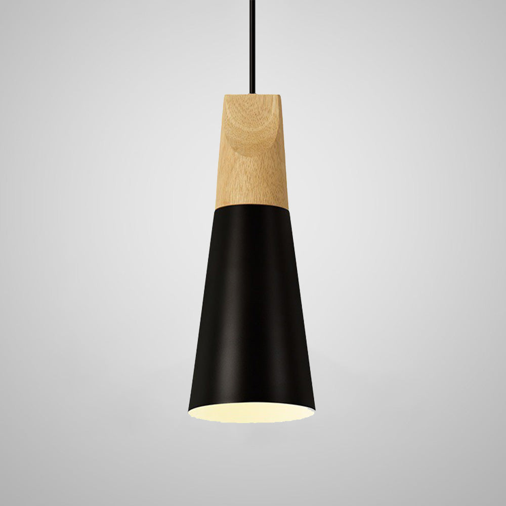 Suspension scandinave conique en bois massif et colorée