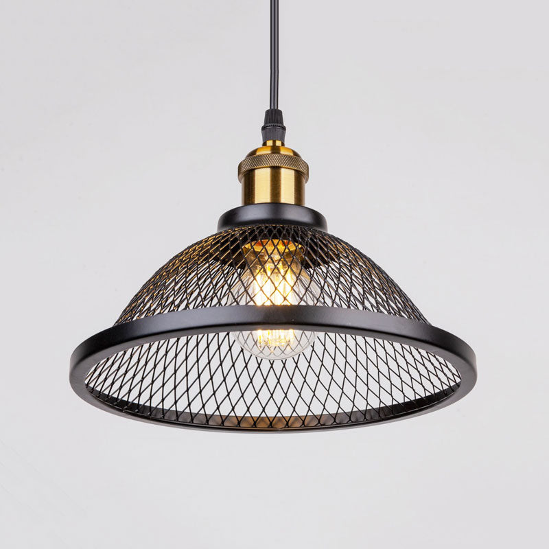 Suspension vintage avec filet en fer style industrielle