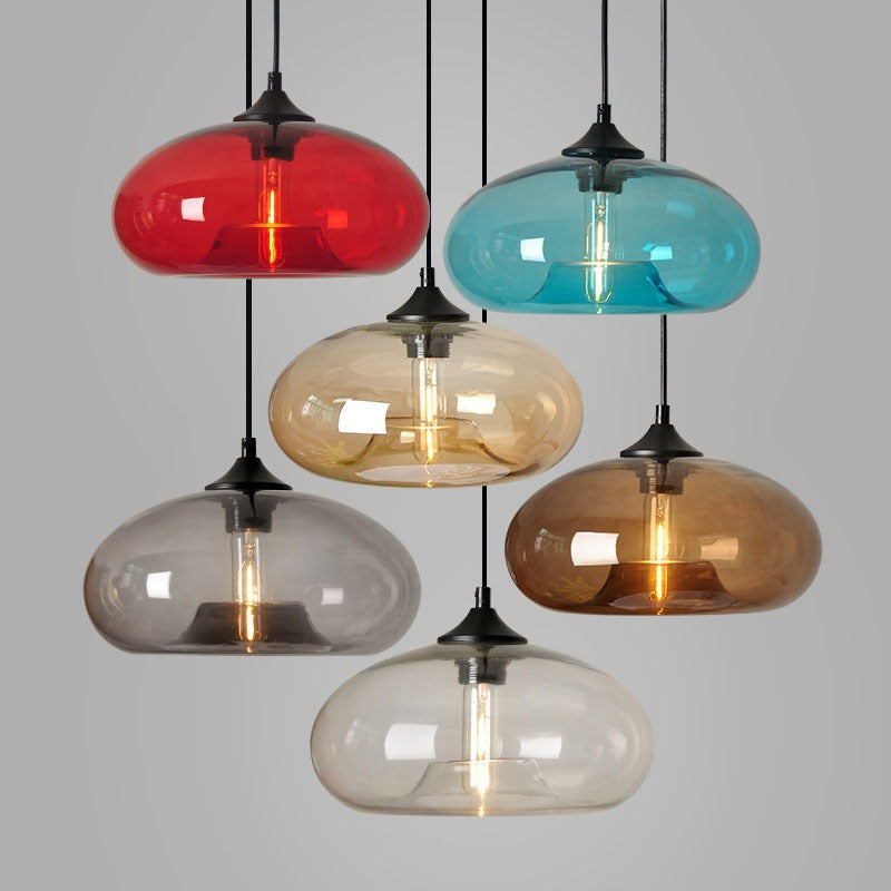Suspension vintage bulle en verre colorée