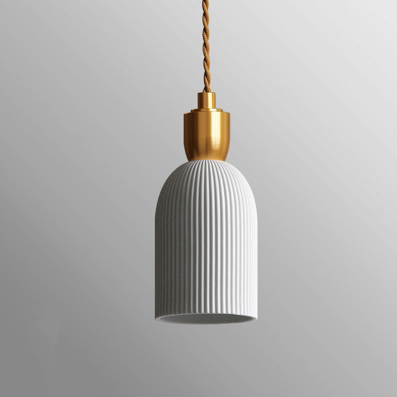 Suspension vintage en céramique design dorée et blanche