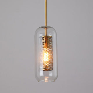 Suspension vintage en verre avec une cage en bronze grillagée