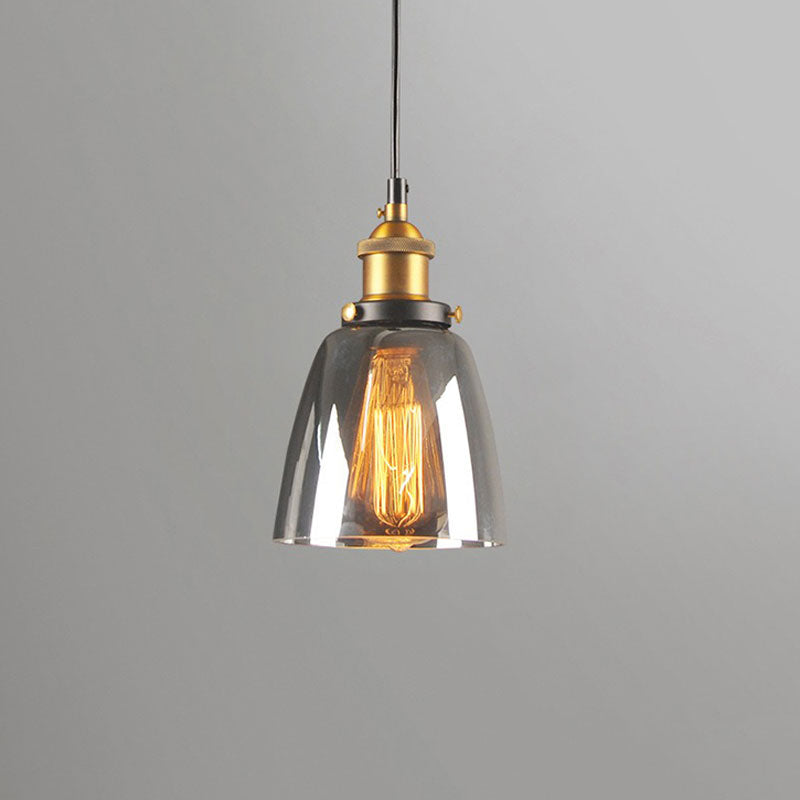 Suspension vintage industrielle esprit loft en verre fumé
