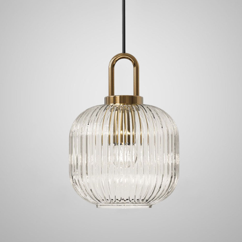 Suspension vintage lanterne en verre style année 70