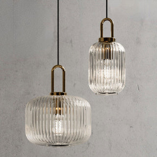 Suspension vintage lanterne en verre style année 70